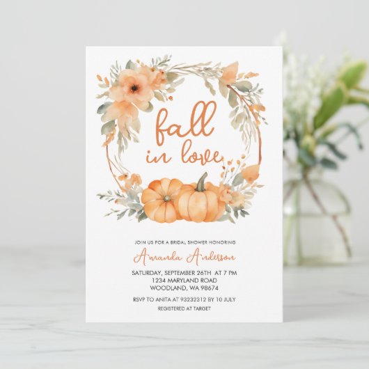 Herfst in Liefde Rustiek Sinaasappel Pompoen Vrijg Kaart (Staand voorkant)