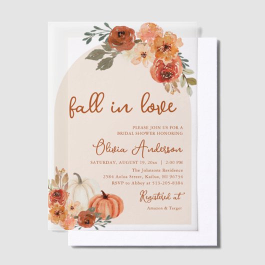Herfst in Liefde Rustiek Sinaasappel Pompoen Vrijg Vellum Uitnodigingen (Offset)