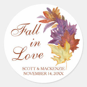 Herfst in liefde rustieke bladeren bruids bruiloft ronde sticker
