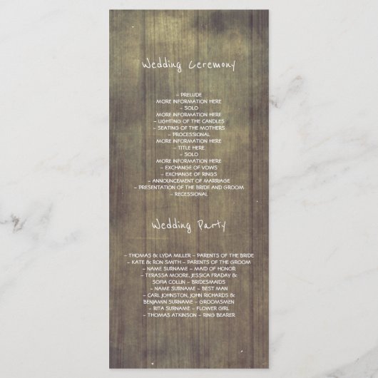 Herfst in liefde rustieke bruiloft programma's (Achterkant)