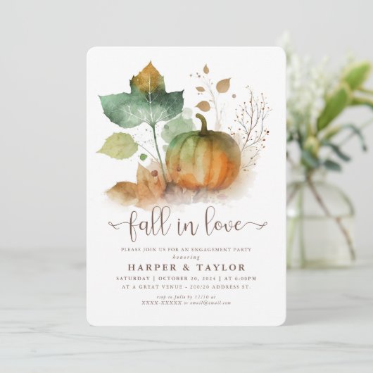 Herfst in liefde rustieke pompoen verlovingsfeest kaart (Staand voorkant)