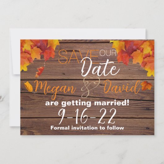 Herfst in liefde sparen de datum save the date (Voorkant)