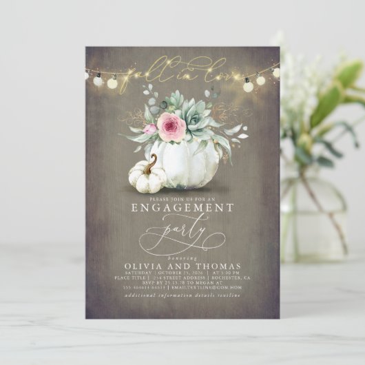 Herfst in Liefde Succulenten Pompoenen Verlovingsf Kaart (Staand voorkant)