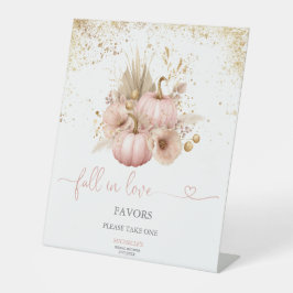 Herfst in Liefde Vrijgezellenfeest Pompoen Favors Reclamebord Met Voetstuk