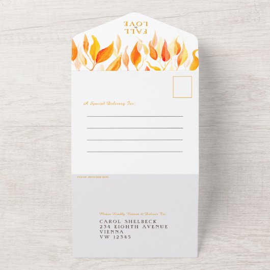 Herfst in liefde waterverf herfstbladeren bruiloft all in one uitnodiging (Buitenkant)