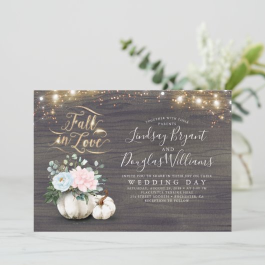 Herfst in liefde witte pompoen rustieke herfst bru kaart (Staand voorkant)