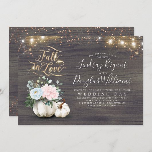 Herfst in liefde witte pompoen rustieke herfst bru kaart (Voorkant / Achterkant)