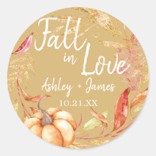 Herfst in liefdesherfst Leaf Yellow Wedding Monogr Ronde Sticker