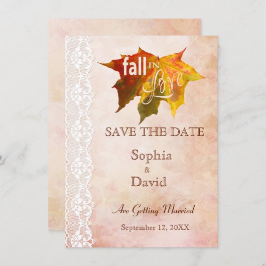 Herfst in liefdesweddenschap BEWAART DE DATUM Save The Date (Voorkant / Achterkant)