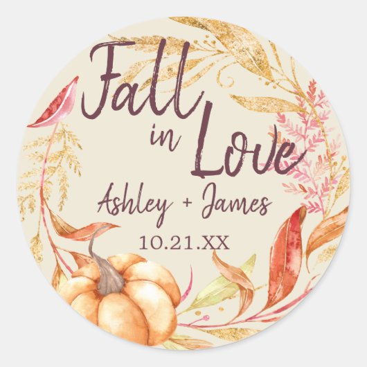 Herfst in Love Antiek White Wedding Monogram Class Ronde Sticker (Voorkant)