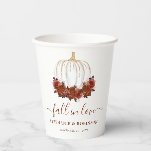 Herfst in Love Autumn Weddenschap Paper Cups Papieren Bekers (Voorkant)