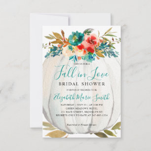 Herfst in Love Blauwgroen Floral Pumpkin Vrijgezel Notitiekaartje