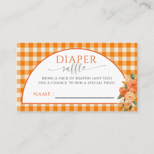 Herfst In Love Bloemen Sinaasappel Gingham Luier R Informatiekaartje