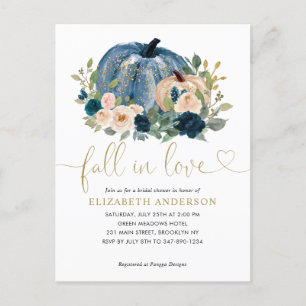 Herfst in Love Blue Floral Pumpkin Vrijgezellenfee Briefkaart
