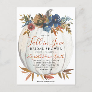 Herfst in Love Blue Floral Pumpkin Vrijgezellenfee Briefkaart