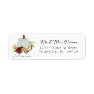Herfst in Love Blue Pumpkin Waterverf Art Wedding Etiket