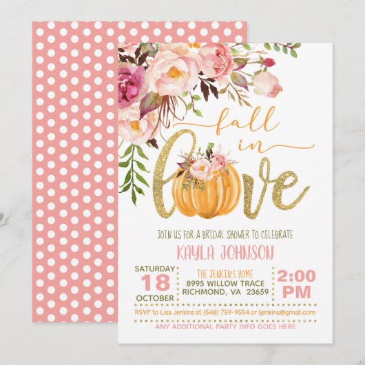 Herfst in Love Bridal Shower Uitnodiging - PD (Voorkant / Achterkant)