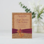 Herfst in Love Burlap, Leaves Wedding Save the Dat (Staand voorkant)