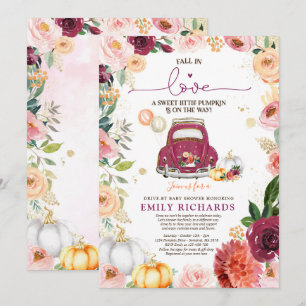 Herfst in Love Floral Pumpkin drive by Baby shower Kaart