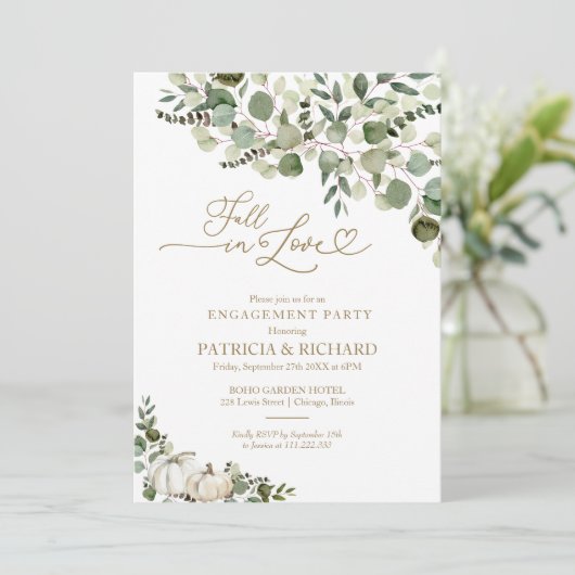 Herfst in Love Greenery Engagement Party Kaart (Staand voorkant)