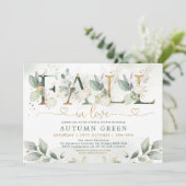 Herfst in Love Greenery Gold Pumpkin Vrijgezellenf Kaart (Staand voorkant)