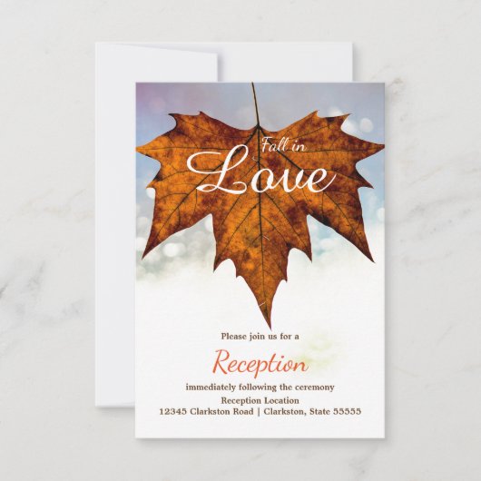 Herfst in Love Leaf Photo - Reception Invitation Kaart (Voorkant)