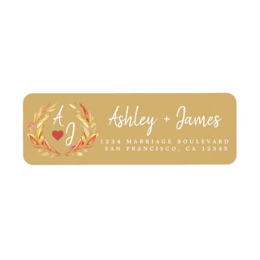 Herfst in Love Monogram Wedding Return Label (Voorkant)