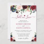 Herfst in Love Navy Blue Wine Blush Floral Wedding Kaart (Voorkant)