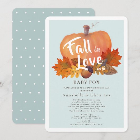 Herfst in Love Pumpkin Blue Baby shower per post Kaart (Voorkant / Achterkant)