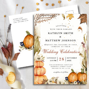 Herfst in Love Pumpkin Botanical Autumn Weddenscha Uitnodiging Briefkaart