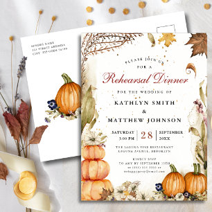Herfst in Love Pumpkin Botanical Rehearsal Dinner Uitnodiging Briefkaart