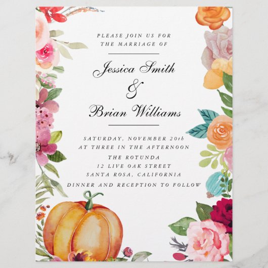 Herfst in Love Pumpkin Pink Herfst Florals Weddens Flyer (Voorkant)
