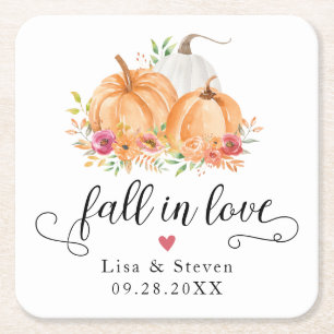 Herfst in Love Pumpkins Wedding Vierkante Kartonnen Onderzetter