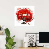Herfst in Love Red Tree met hartfalen Poster (Thuiskantoor)