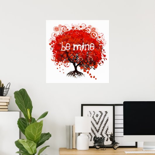 Herfst in Love Red Tree met hartfalen Poster (Thuiskantoor)