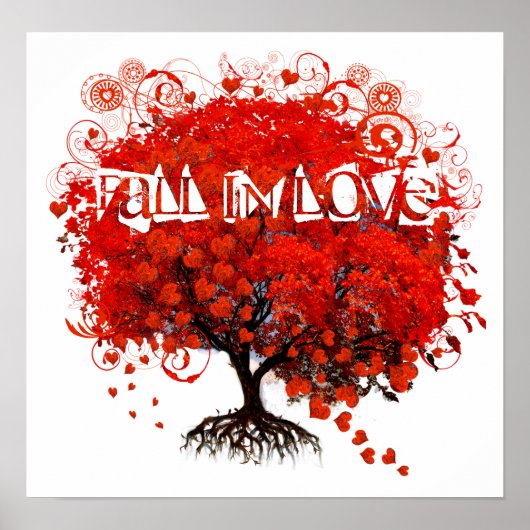 Herfst in Love Red Tree met hartfalen Poster (Voorkant)