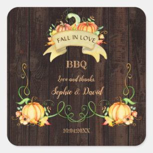 Herfst in Love Waterverf Pumpkin Old Barn BBQ Vierkante Sticker