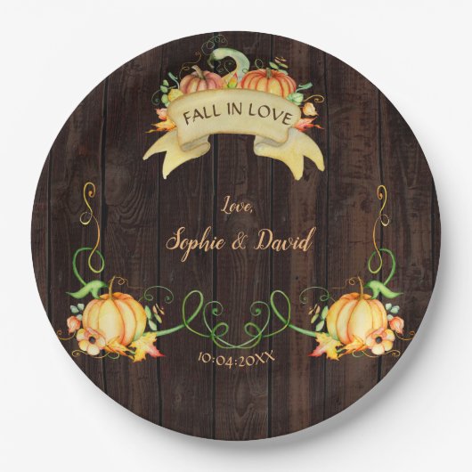 Herfst in Love Waterverf Pumpkin Old Barn Wedding Papieren Bordje (Voorkant)