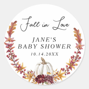 Herfst in Love White Pumpkin Baby shower Ronde Sticker