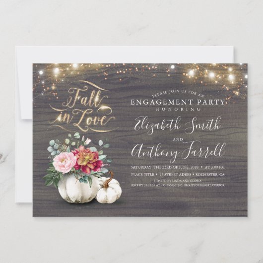 Herfst in Love White Pumpkin Rustic Engagement Par Kaart (Voorkant)