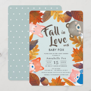 Herfst in Love Woodland Animals Blue Baby shower Kaart