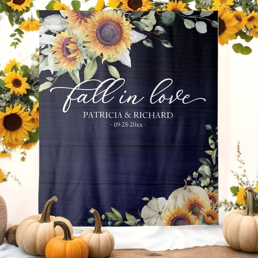 Herfst In Love Zonnebloemen Huwelijksachtergrond Wandkleed