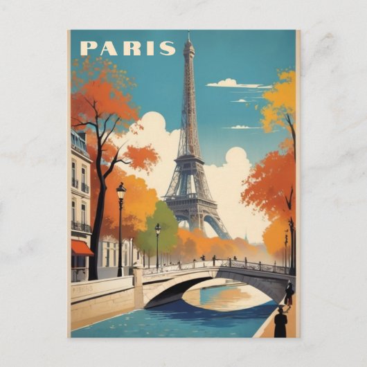 Herfst in Parijs Frankrijk Eiffeltoren Retro Reize Briefkaart (Voorkant)