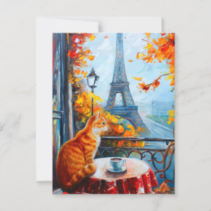Herfst in Parijs Gemberkat in een Café Briefkaart