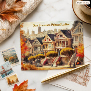 Herfst in San Francisco Victoriaanse Huizen Ansich Briefkaart
