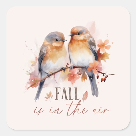 Herfst is in de lucht - Schattigee vogels en herfs Vierkante Sticker (Voorkant)