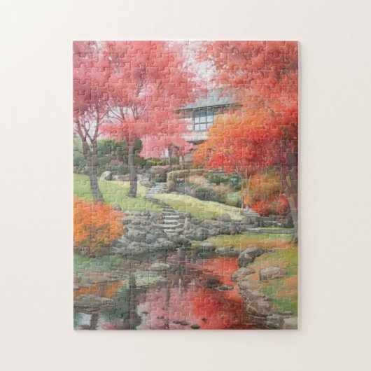 Herfst Japans Moderne Tuin Waterverf Legpuzzel (Verticaal)