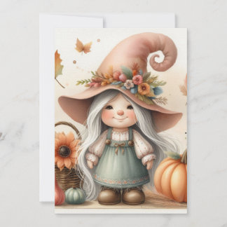 Herfst kabouter en bladeren waterverf kalligrafie kaart