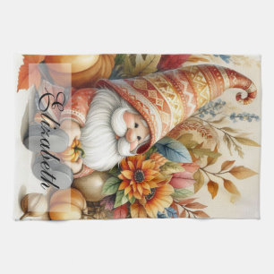 Herfst kabouters met herfstbladeren Theedoek