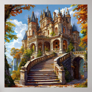 🏰 Herfst Kasteel Landschap Voor Fantasie Thuis Poster